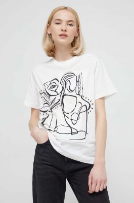 Imagine Desigual tricou din bumbac femei, culoarea alb