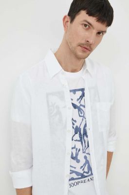 Imagine BOSS cămașă de in ORANGE culoarea alb, cu guler clasic, regular 50489344
