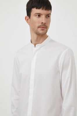Imagine Armani Exchange camasa barbati, culoarea alb, cu guler stand-up, regular