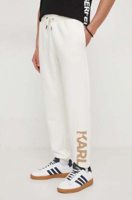 Imagine Karl Lagerfeld pantaloni de trening culoarea bej, cu imprimeu