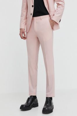 Imagine HUGO pantaloni din lână culoarea roz, mulată 50500271