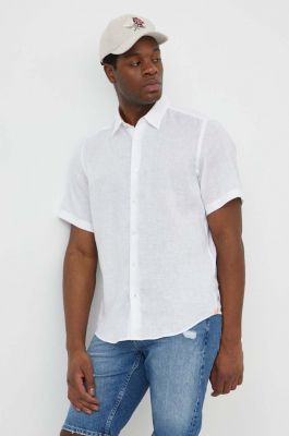 Imagine BOSS cămașă de in culoarea alb, cu guler clasic, regular 50515156