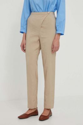 Imagine Emporio Armani pantaloni femei, culoarea bej, fason tigareta, high waist