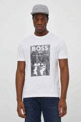 Imagine Boss Orange tricou din bumbac barbati, culoarea alb, cu imprimeu