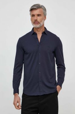 Imagine Armani Exchange camasa din bumbac barbati, culoarea albastru marin, cu guler clasic, regular