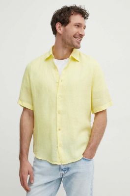 Imagine BOSS cămașă de in ORANGE culoarea galben, cu guler clasic, regular 50489345