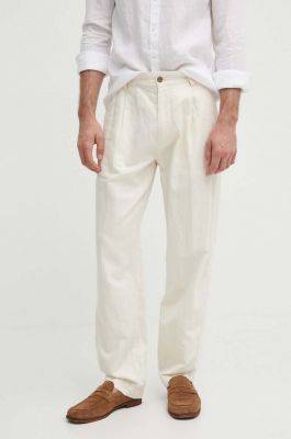 Imagine Pepe Jeans pantaloni RELAXED PLEATED LINEN PANTS barbati, culoarea bej, cu fason chinos, PM211700