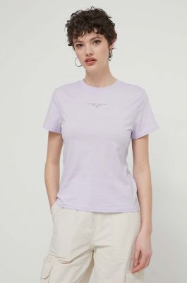 Imagine Tommy Jeans tricou din bumbac femei, culoarea violet DW0DW17828