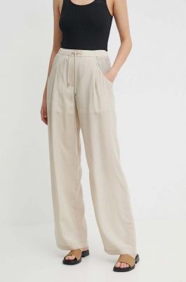 Imagine Emporio Armani pantaloni femei, culoarea bej, drept, high waist, 3D2P93 1NKGZ