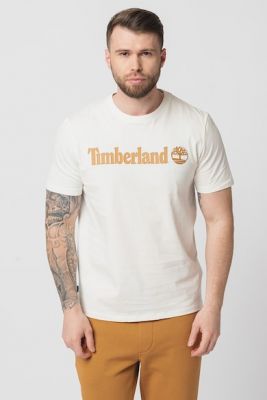 Imagine Timberland Tricou cu decolteu la baza gatului si imprimeu logo Linear