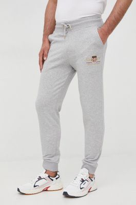 Imagine Gant pantaloni de trening barbati, culoarea gri, cu imprimeu