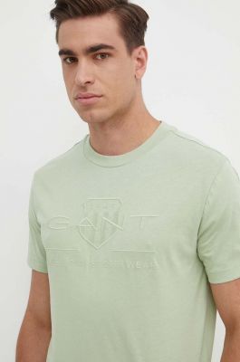 Imagine Gant tricou din bumbac barbati, culoarea verde, cu imprimeu