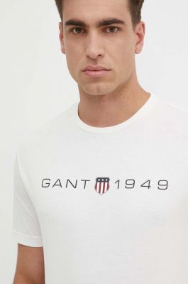Imagine Gant tricou din bumbac barbati, culoarea bej, cu imprimeu