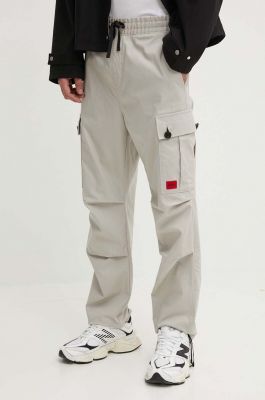 Imagine HUGO pantaloni de bumbac culoarea gri, drept 50493865