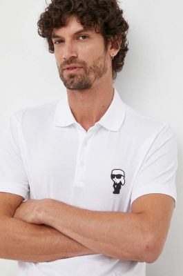 Imagine Karl Lagerfeld tricou polo bărbați, culoarea alb, cu imprimeu 500221.745022