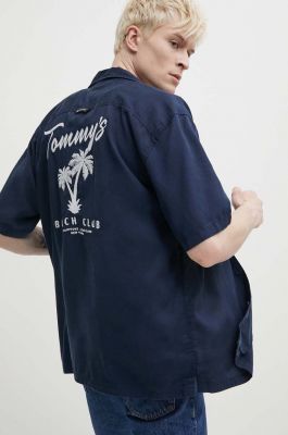 Imagine Tommy Jeans camasa barbati, culoarea albastru marin, relaxed, DM0DM18945