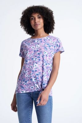 Imagine GreenPoint Bluza din amestec de modal cu model floral, maneci scurte si detaliu nod